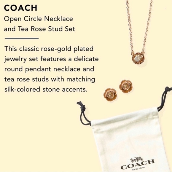 COACH Open Circle Necklace & Tea Rose Earrings set - Picture 2 of 7
